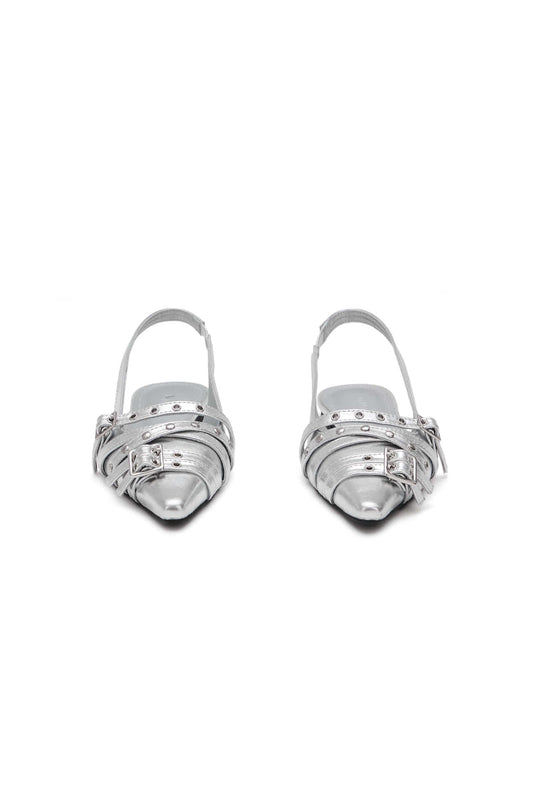 Deinet - BUCKLE STUD AND EYELET SLINGBACKS IN SILVER