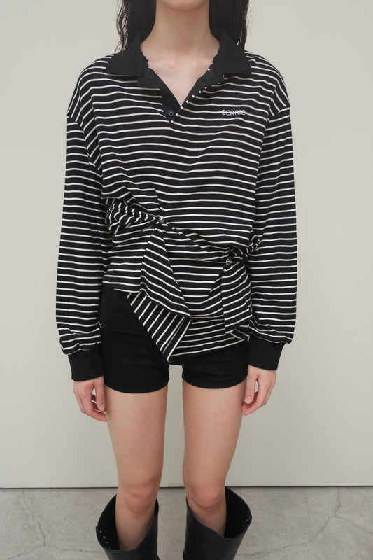 cerric - STRIPE BUTTON PINCH TOP / BLACK