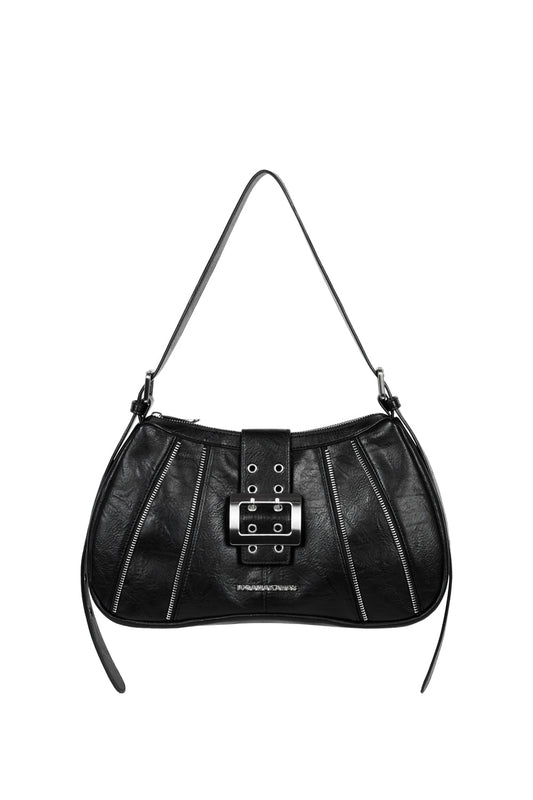 IUGA - Zippered Buckle Hobo Bag (Black)