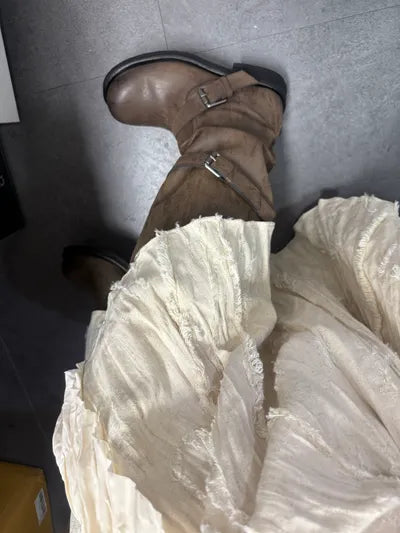 negativethree - [37차 리오더/10월17일 예약배송] Slouchy Long Boots "Washed Brown"