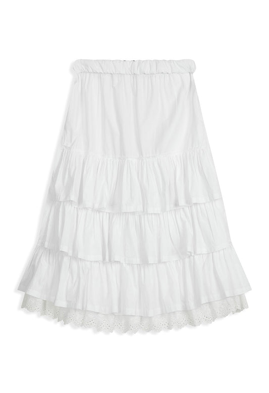 OPENYY - ROLLED WAIST TIERED SKIRT, WHITE