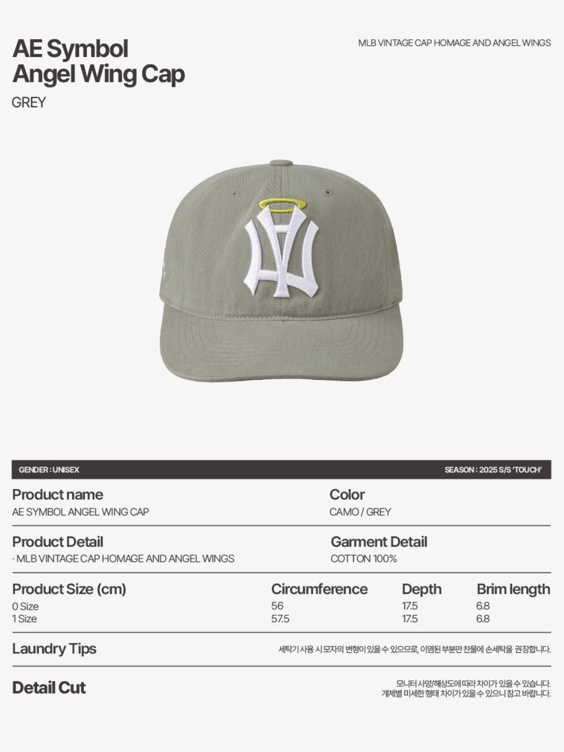 pre order]aeae - AE SYMBOL ANGEL WING CAP [GREY][10/17 예약