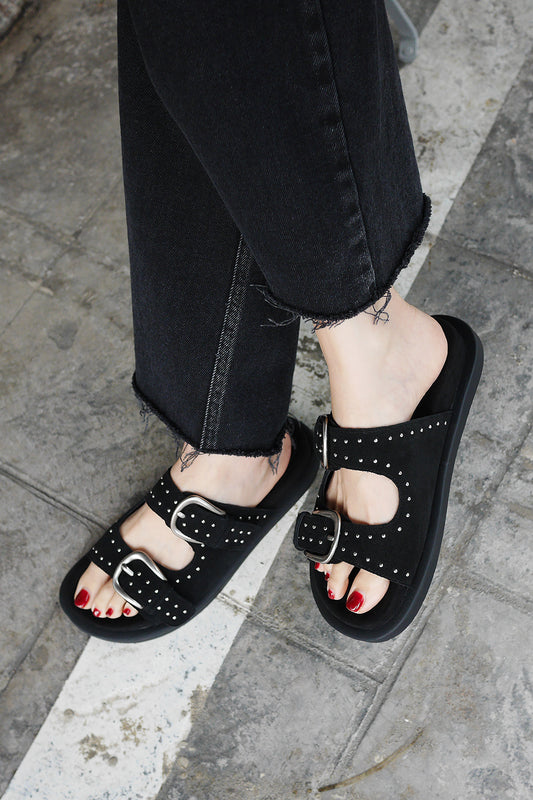 khiho - DUOLY BUCKLE SLIDE / BLACK