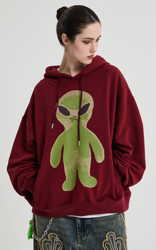 HOODHOOD - Alien Graphic Overfit Hoodie Burgundy