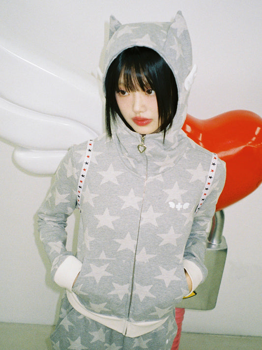 Angel of Star Wing Zip-Up Hoodie - GREY