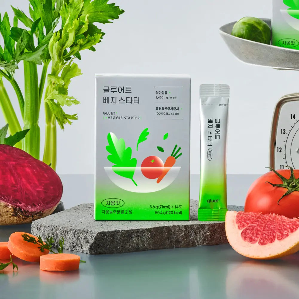 Gluet Veggie Starter蔬菜輕便膳食纖維補充健康與消化+益生菌（(14包 )(西柚味/乳酪味)
