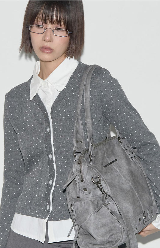 fancyclub - BELTED WASHING LEATHER BAG (GRAY) F25QE990