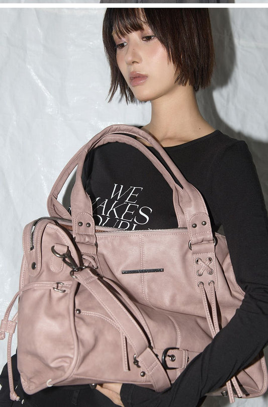 Fancyclub - BELTED WASHING LEATHER BAG (BABY PINK) F25QE990