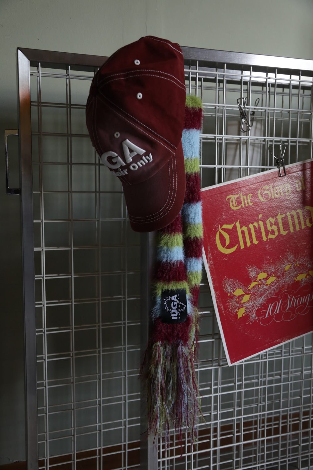 IUGA - Striped Hairy Skinny Muffler (Burgundy)