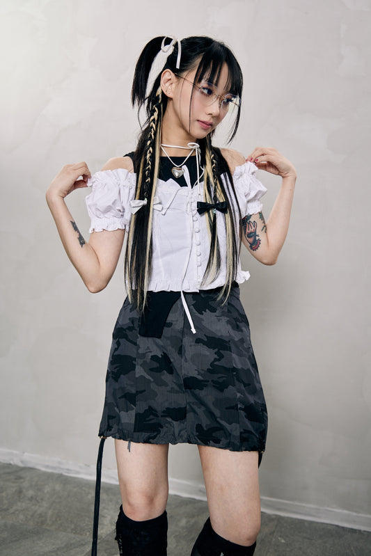 型格迷彩綁帶短裙 2color [Black]
