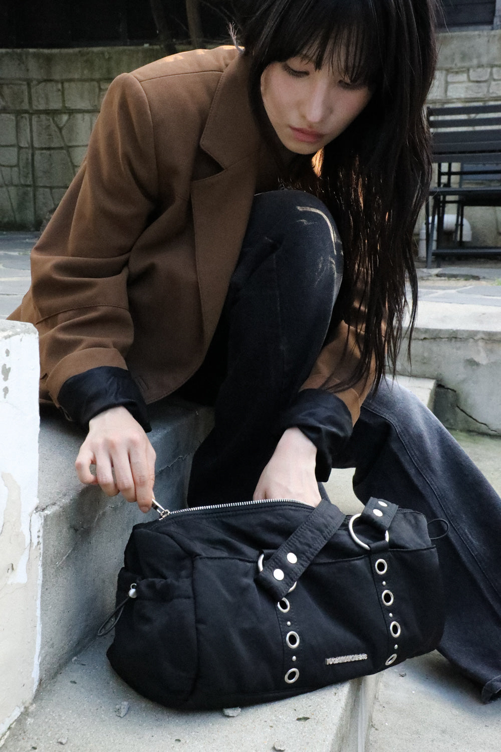 IUGA - Nylon Eyelet Duffle Bag (Black)