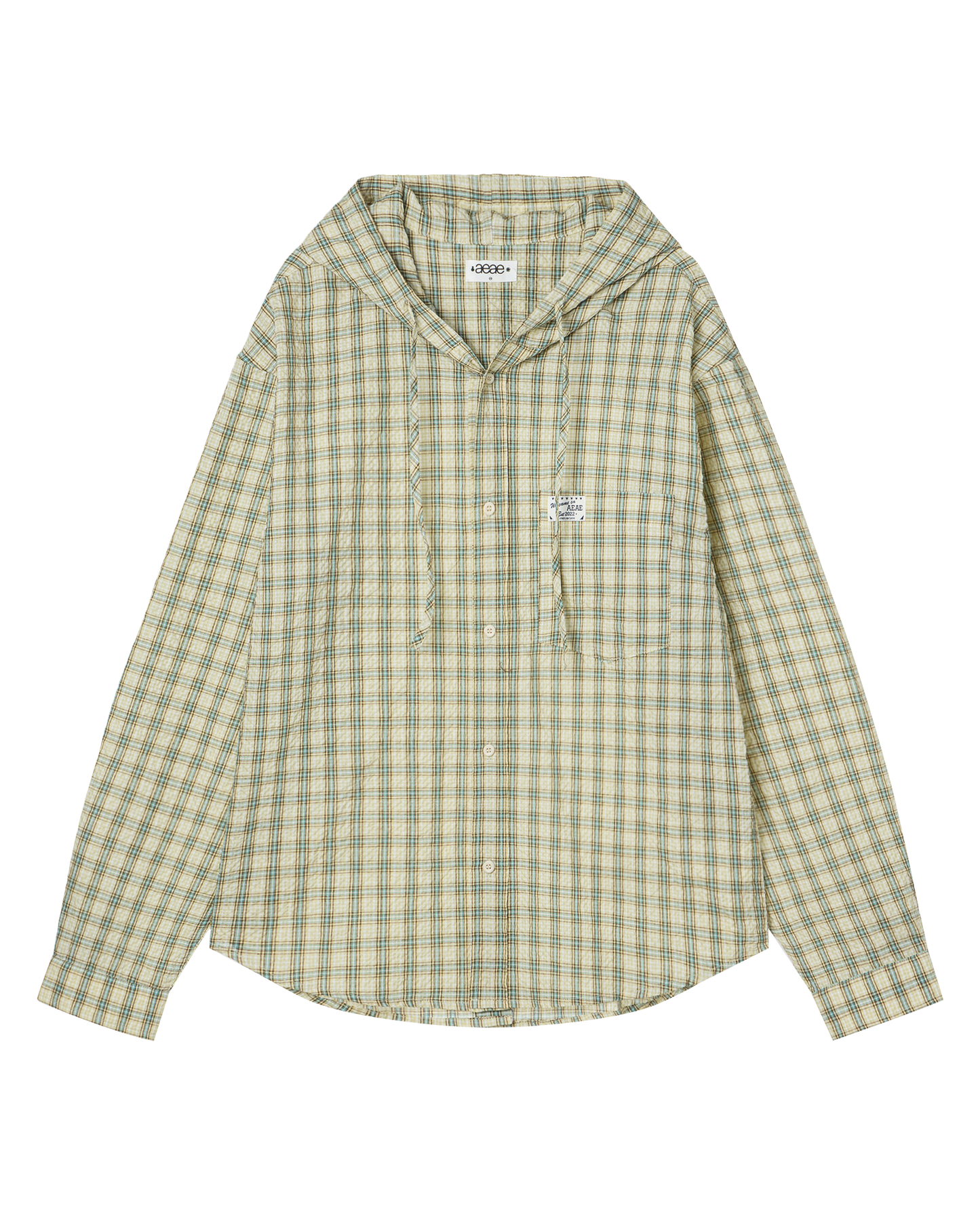 aeae - CHECK HOOD SHIRTS [ BEIGE / LIME  ]