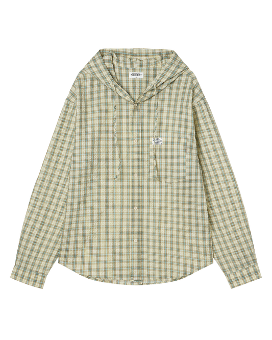 aeae - CHECK HOOD SHIRTS [ BEIGE / LIME  ]