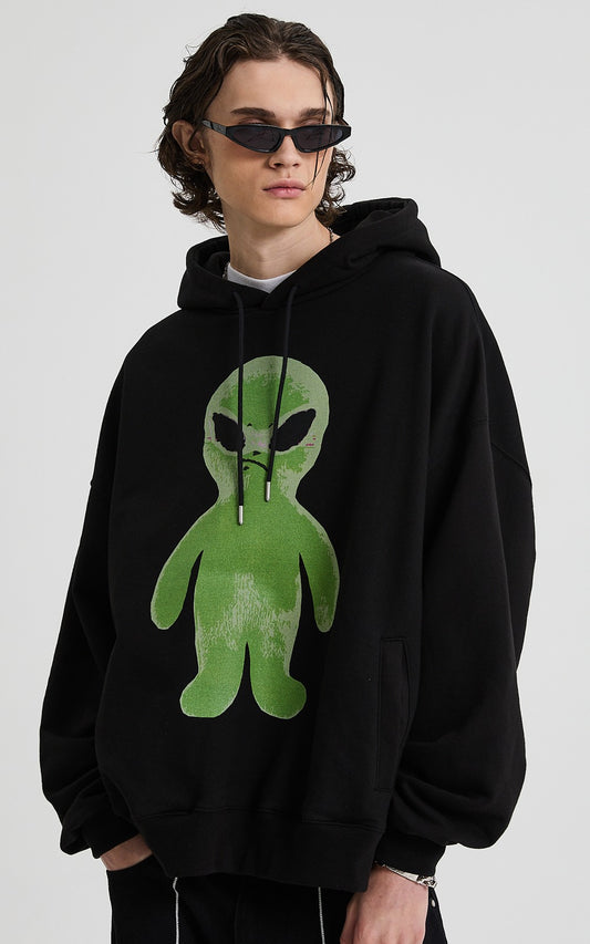 HOODHOOD - Alien Graphic Overfit Hoodie Black