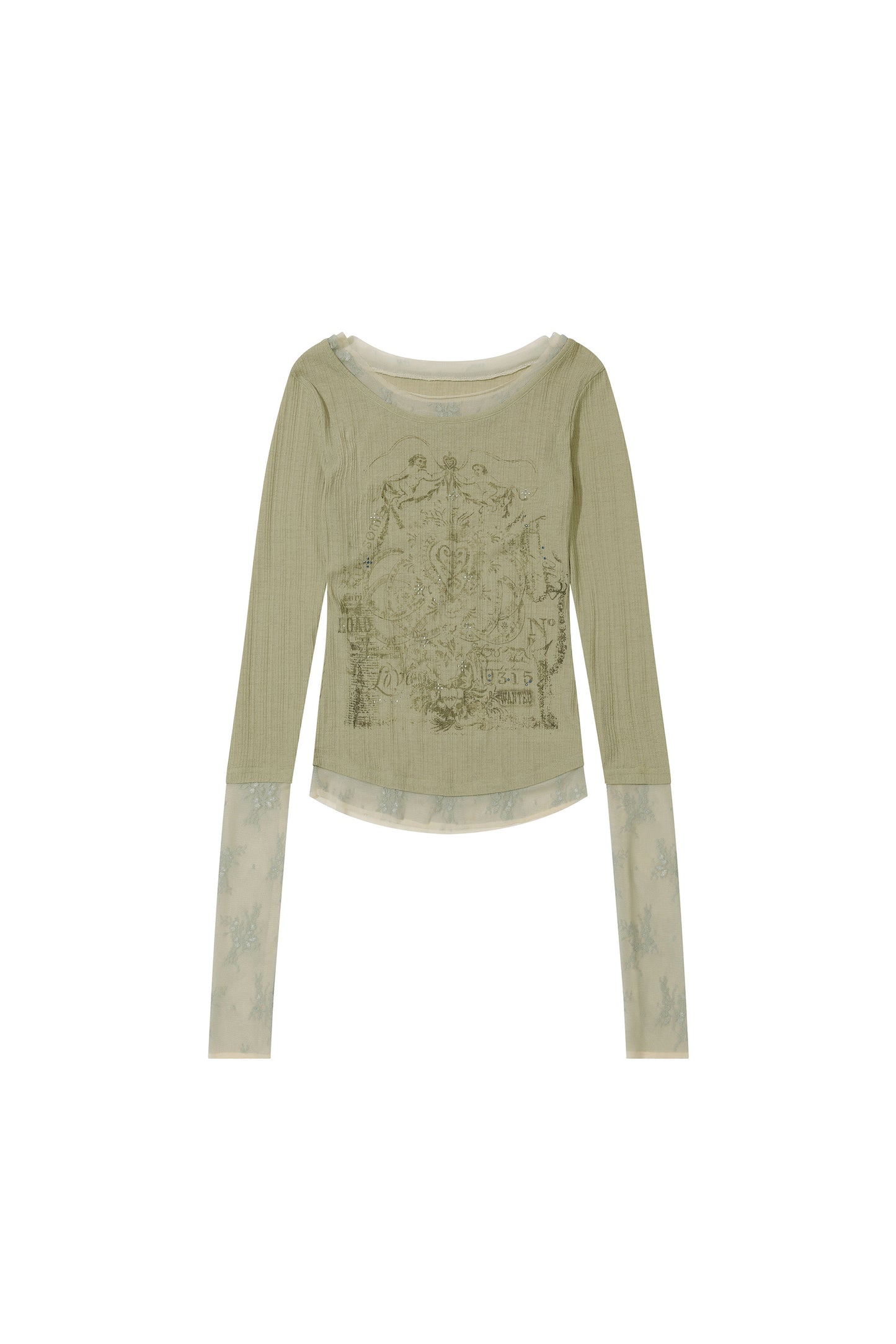 Triple Lace Layered Tee Beige