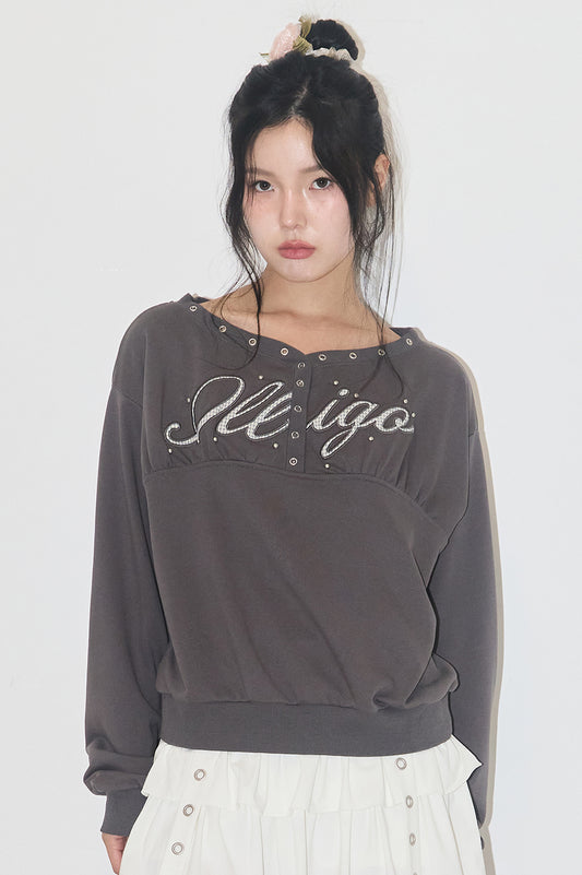 illigo - [Pre-order delivery on 10/02] Button eyelet off-shoulder man-to-man charcoal
