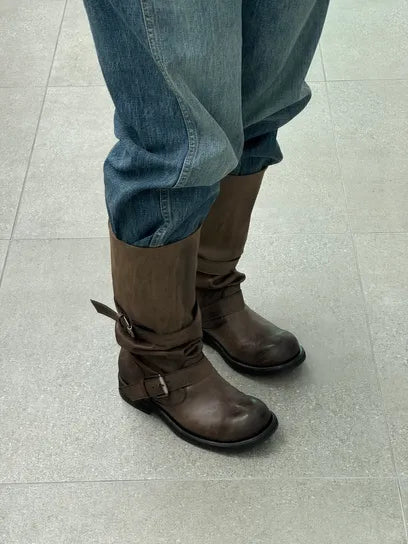 negativethree - [37차 리오더/10월17일 예약배송] Slouchy Long Boots "Washed Brown"