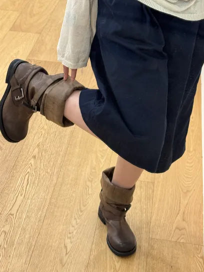 negativethree - [37차 리오더/10월17일 예약배송] Slouchy Long Boots "Washed Brown"