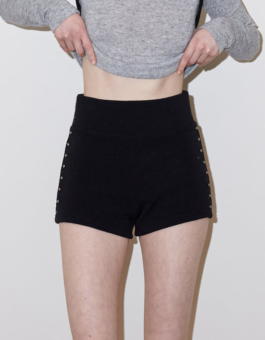 Polysooem - STUDDED DOLPHIN SHORTS, BLACK