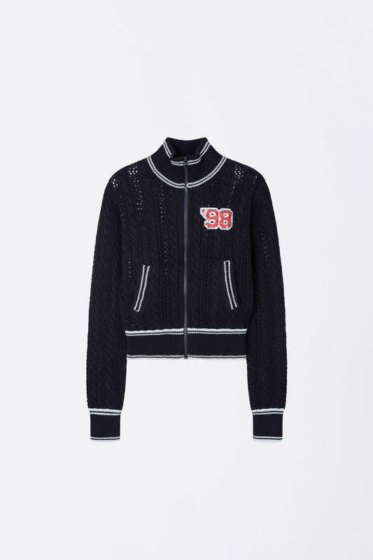 Sculptorpage - Knitted Cable Track Zip-Up Navy/Blue