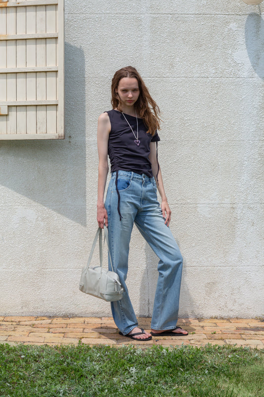 Matin Kim - STRING OFF SHOULDER SLIM TOP IN CHARCOAL