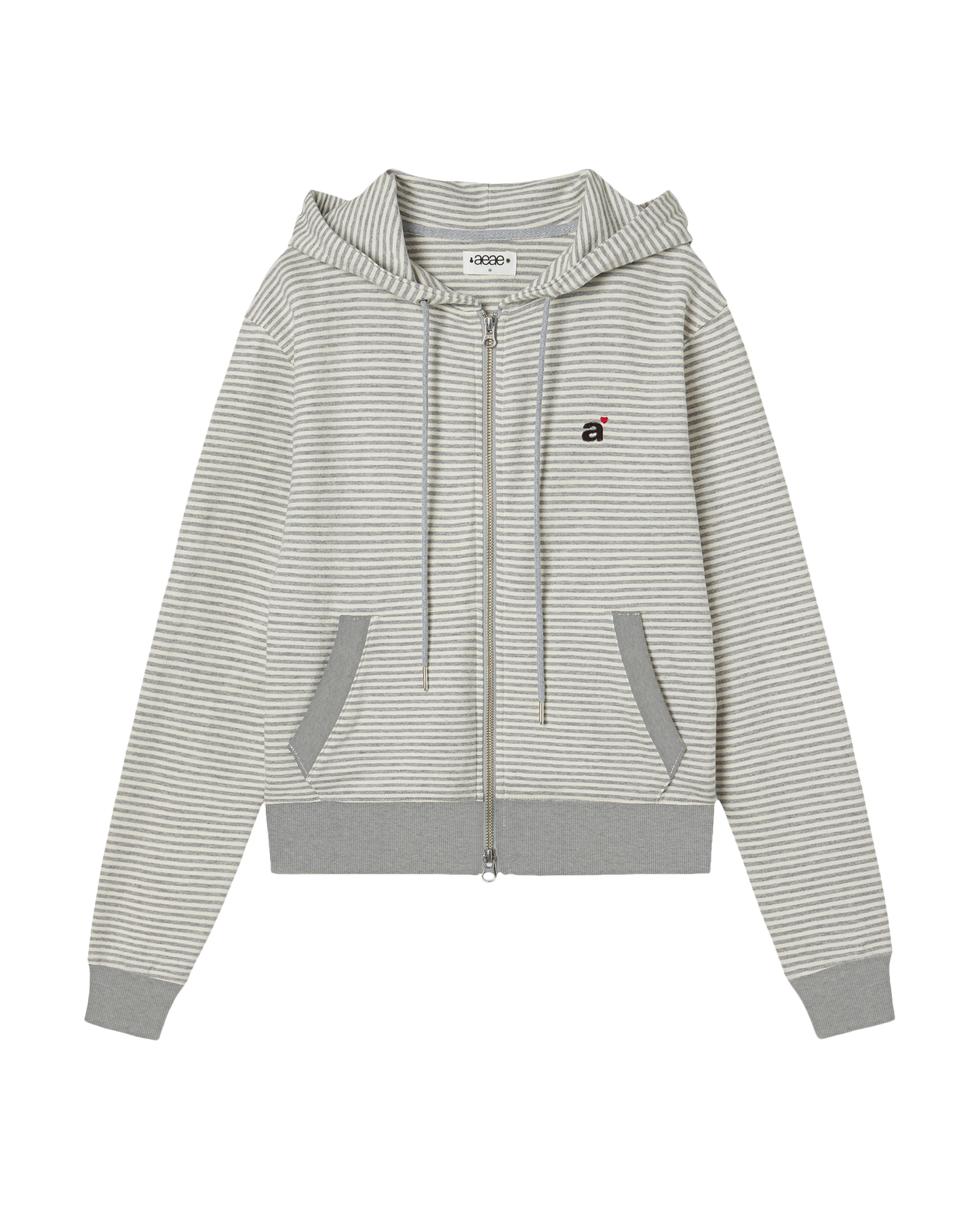 aeae-STRIPE SMALL LETTER HOOD ZIP UP  [ MELANGE GREY / BLACK / KHAKI ]