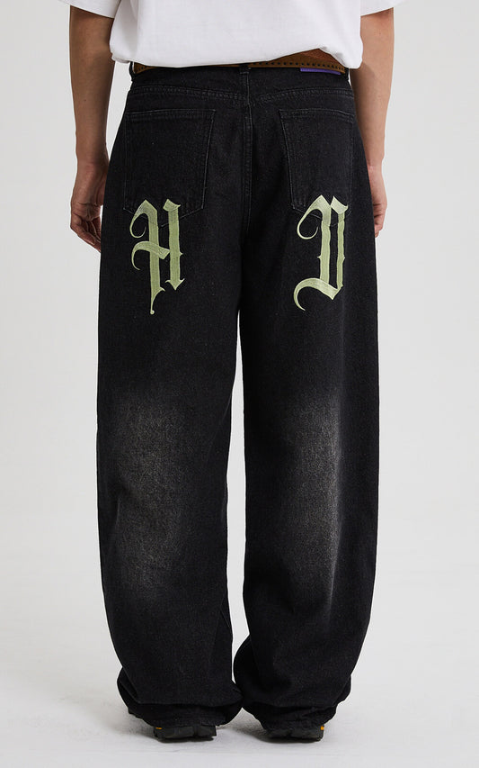 HOODHOOD - HD Alien Multi-Embroidery Denim Pants Black
