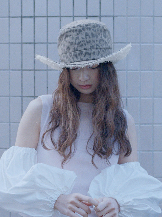 LEOPARD FEDORA IN KHAKI FRINGE