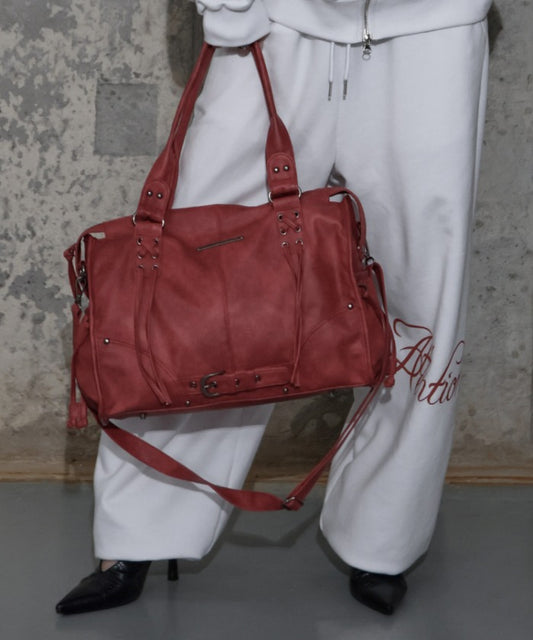 Fancyclub - BELTED WASHING LEATHER BAG (CHERRY RED) F25ZE990