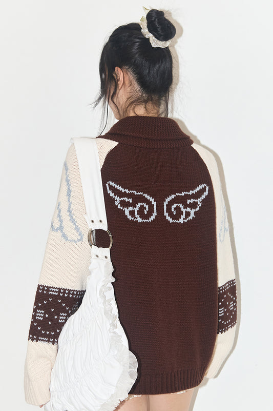 illigo - [Pre-order delivery on 09/25] Angel Ring Cowichan Knit Zip-up Brown