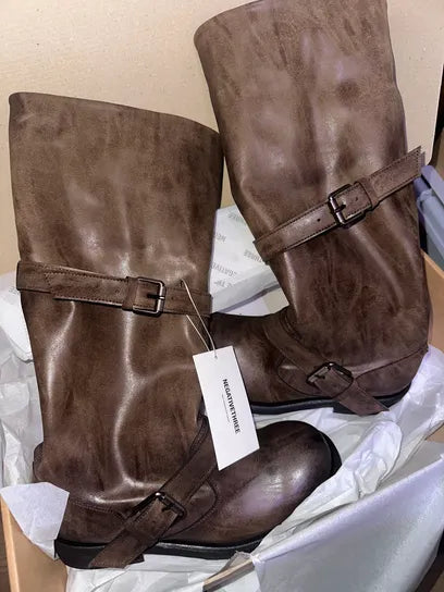 negativethree - [37차 리오더/10월17일 예약배송] Slouchy Long Boots "Washed Brown"