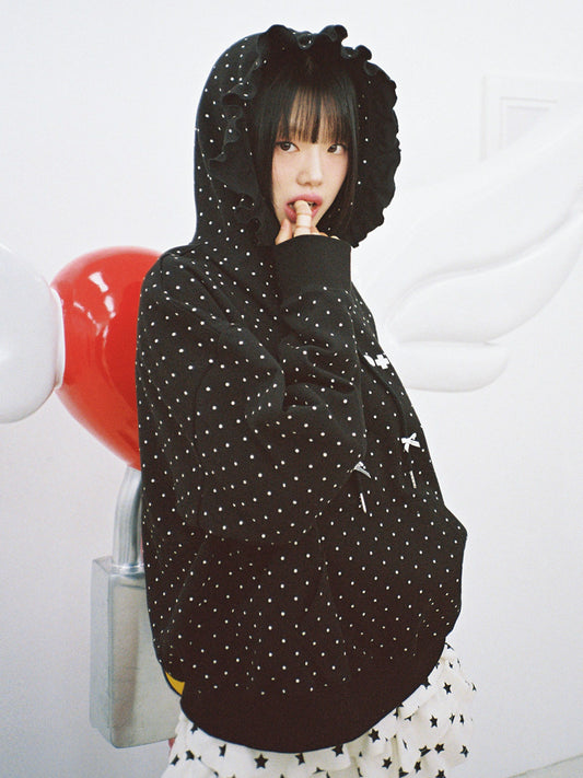 Dot Ruffle Hoodie - BLACK
