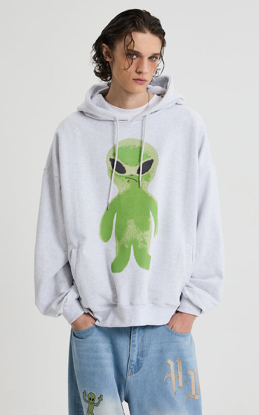 HOODHOOD - Alien graphic overfit hood melange white