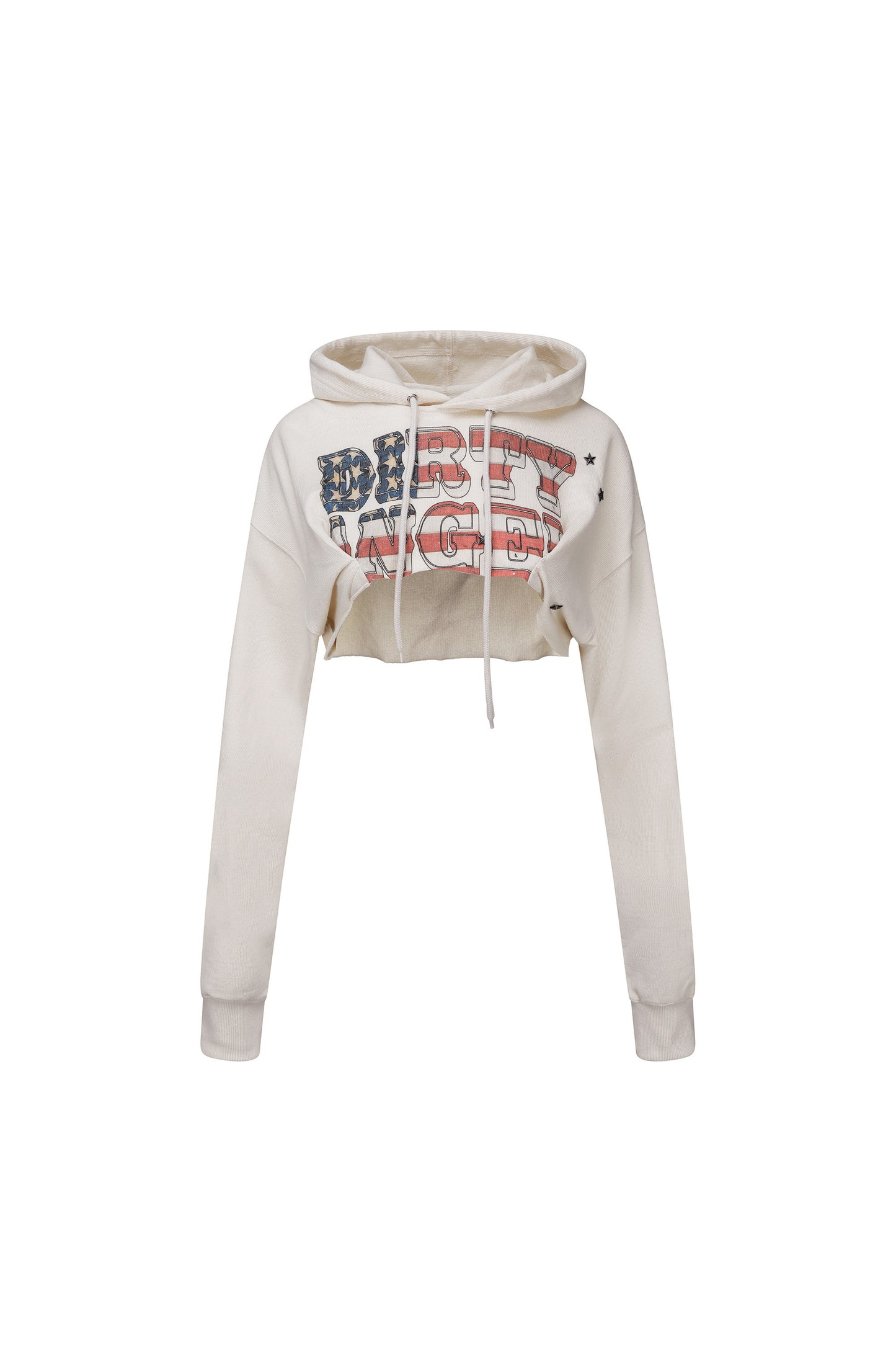 Glitter Flag Crop Hoodie Raw