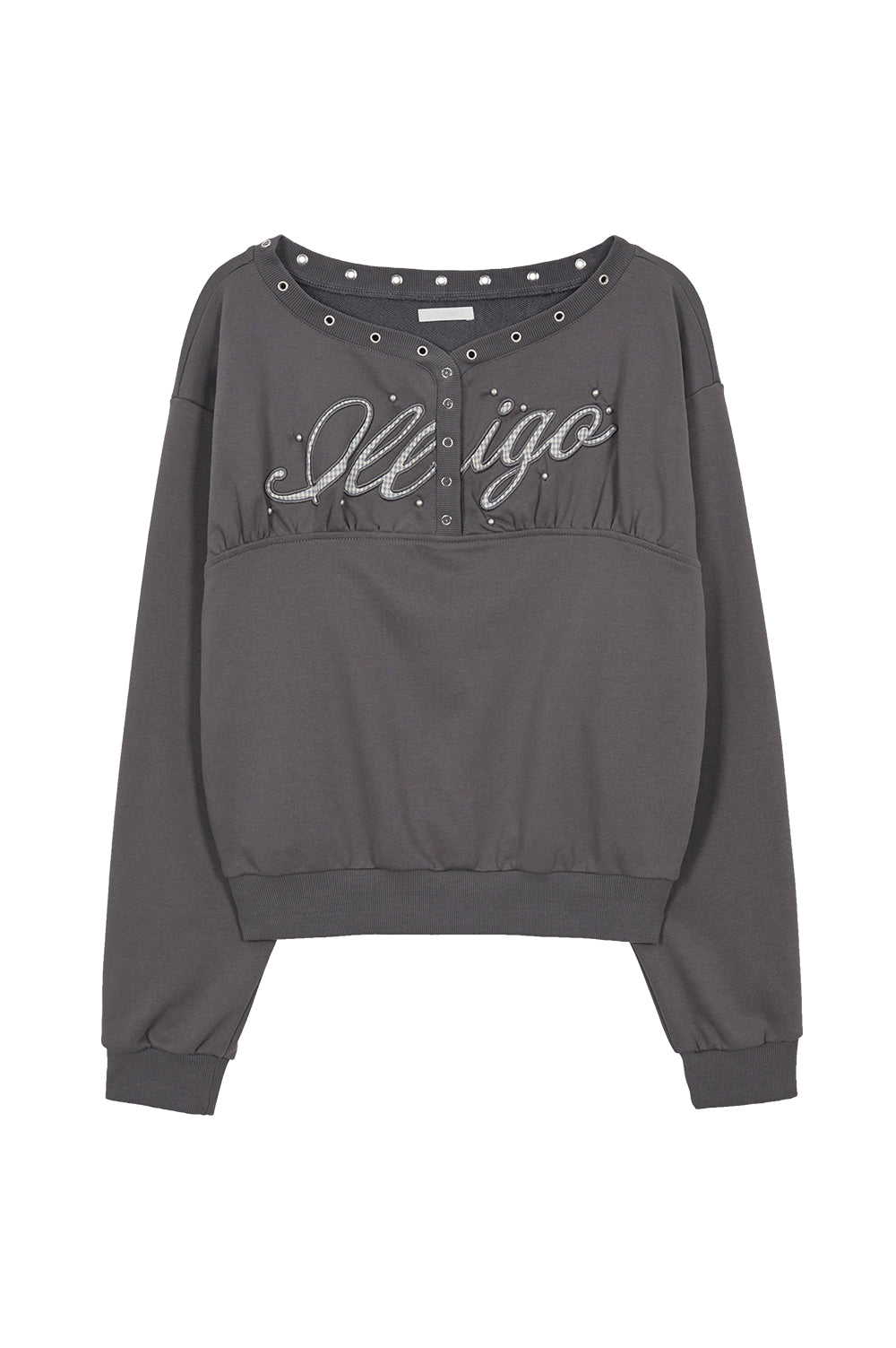 illigo - [Pre-order delivery on 10/02] Button eyelet off-shoulder man-to-man charcoal