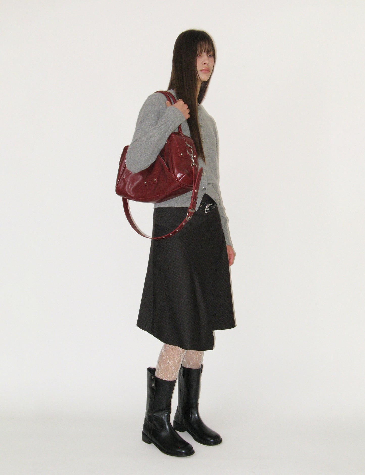 秋冬流行Faux Leather M.O.S Bag（BURGUNDY）