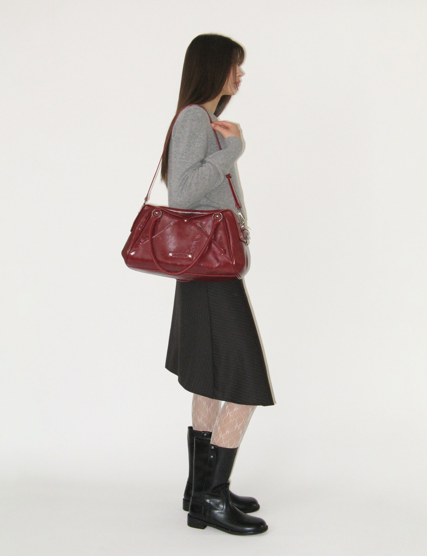 秋冬流行Faux Leather M.O.S Bag（BURGUNDY）