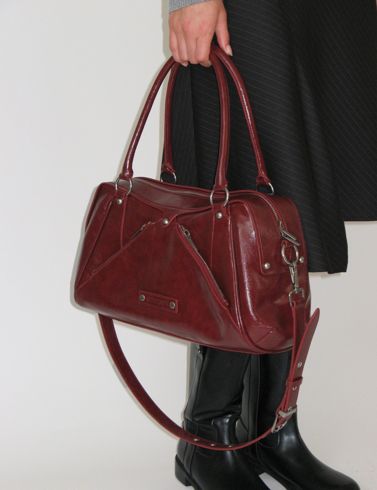 秋冬流行Faux Leather M.O.S Bag（BURGUNDY）