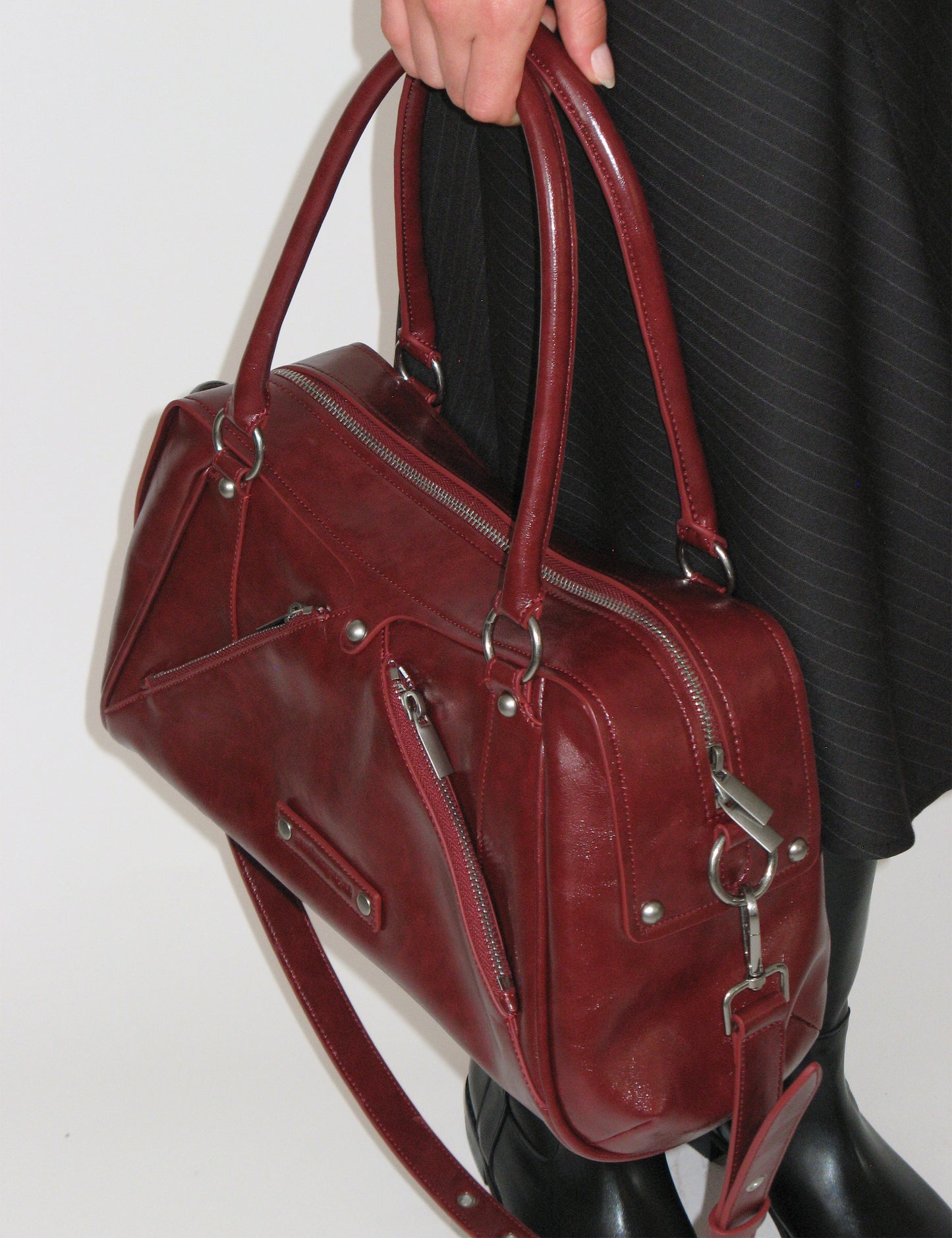 秋冬流行Faux Leather M.O.S Bag（BURGUNDY）