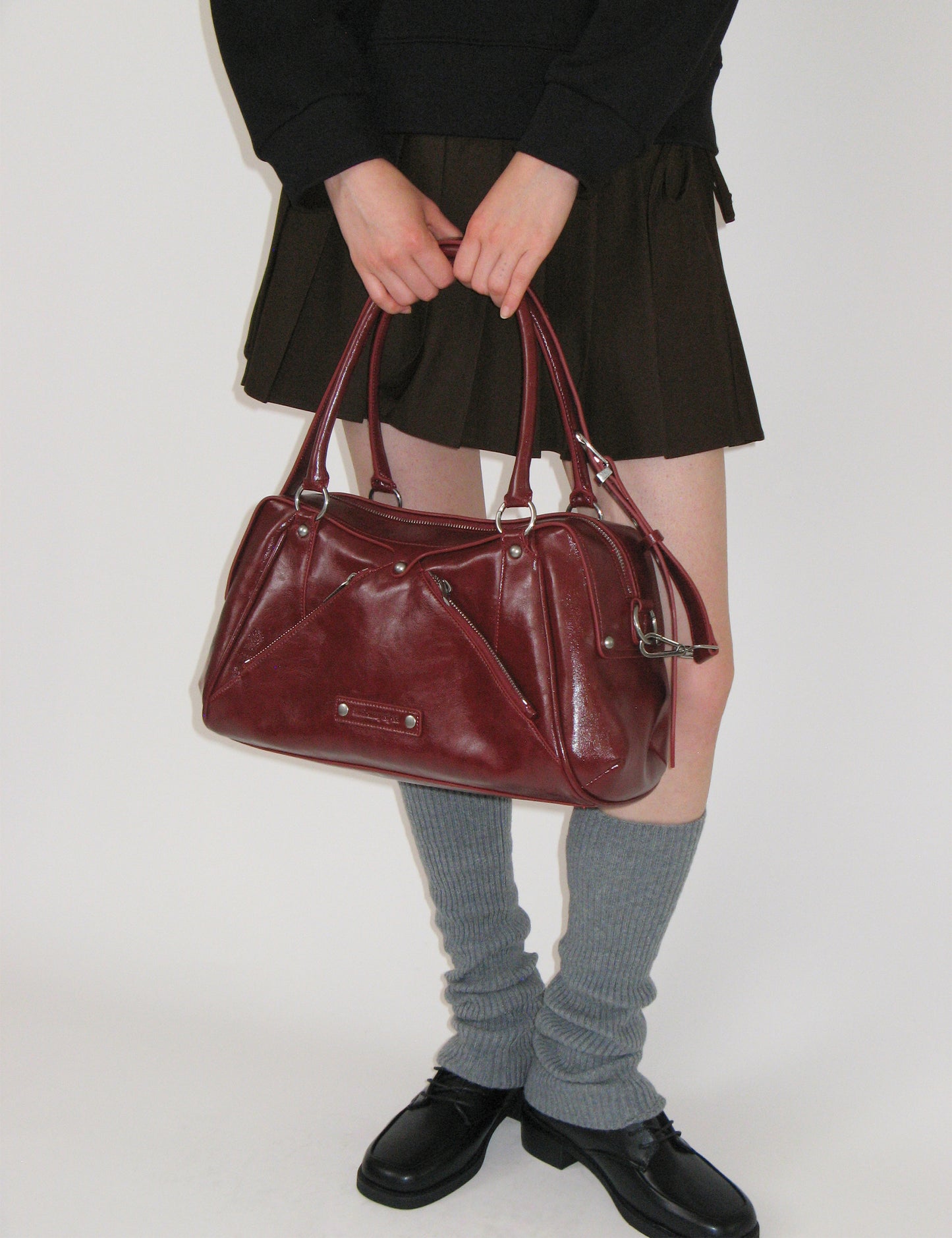 秋冬流行Faux Leather M.O.S Bag（BURGUNDY）