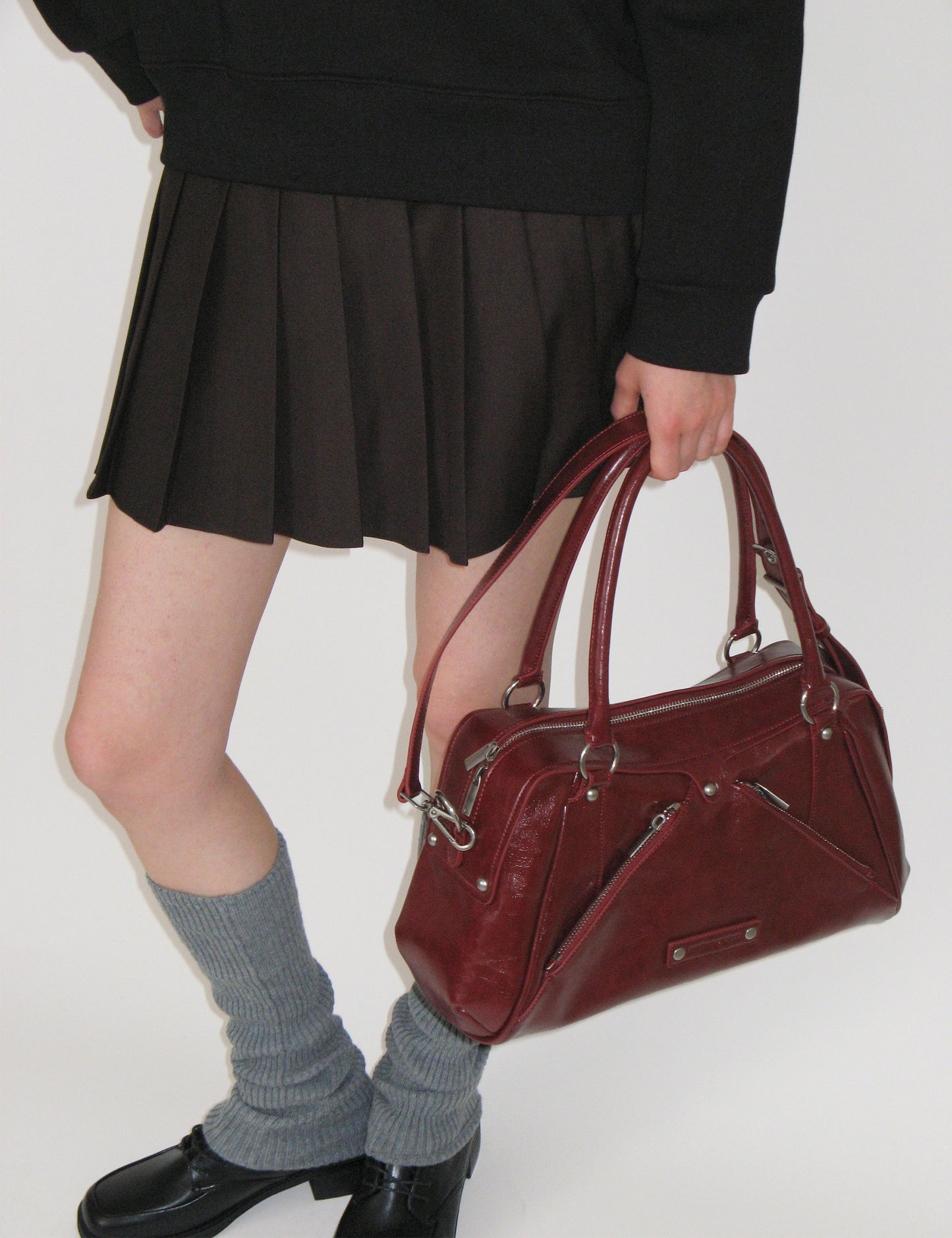 秋冬流行Faux Leather M.O.S Bag（BURGUNDY）