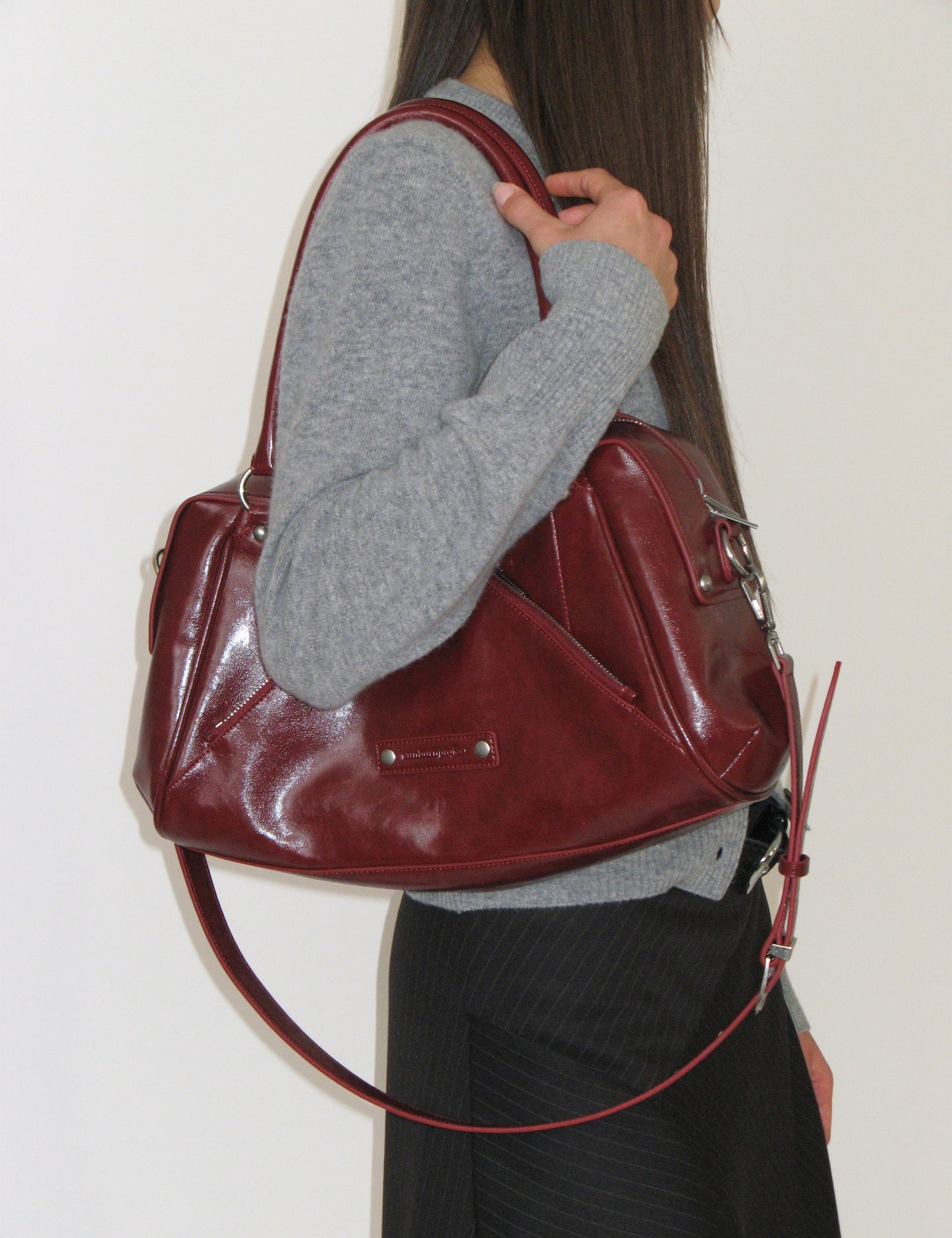 秋冬流行Faux Leather M.O.S Bag（BURGUNDY）