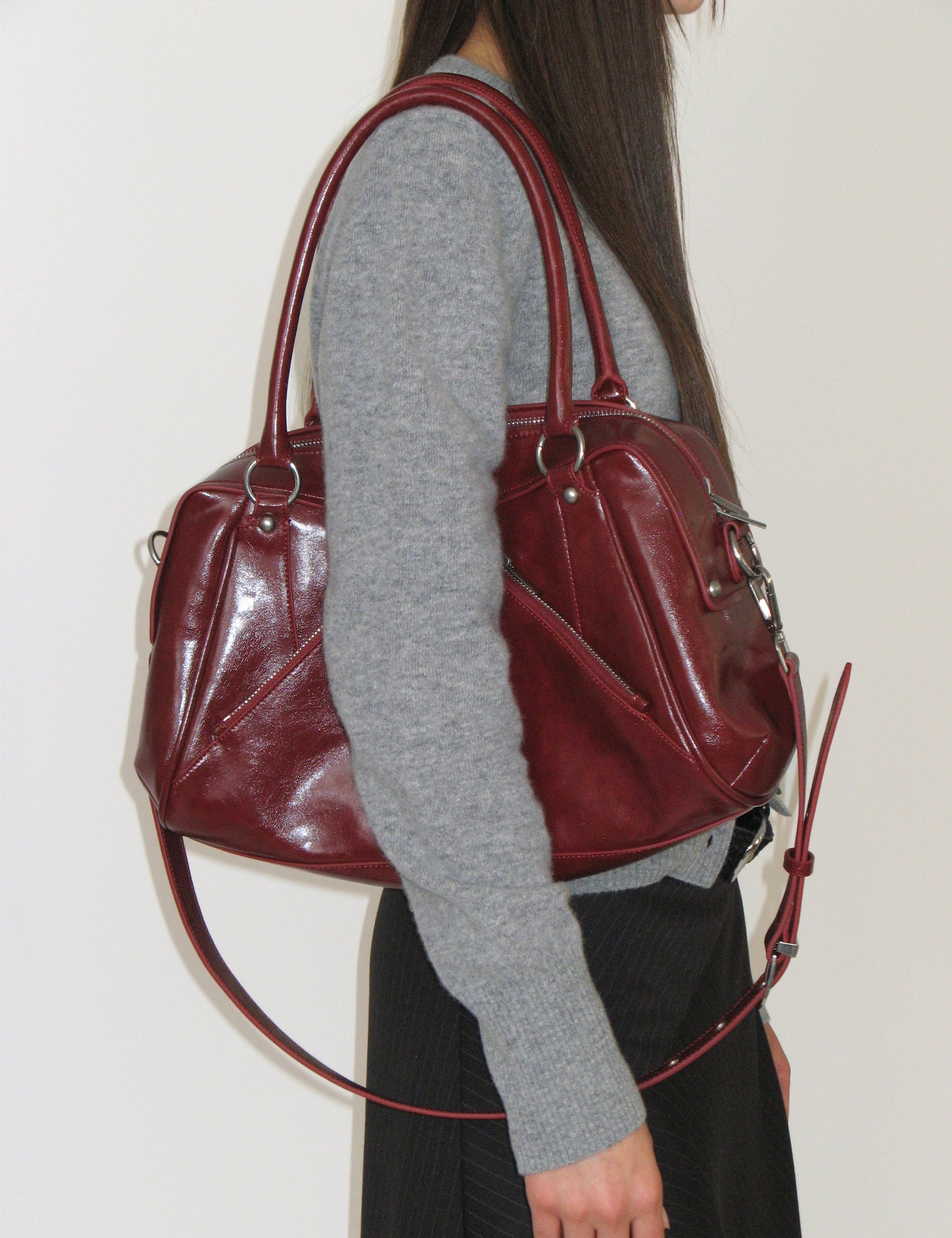 秋冬流行Faux Leather M.O.S Bag（BURGUNDY）