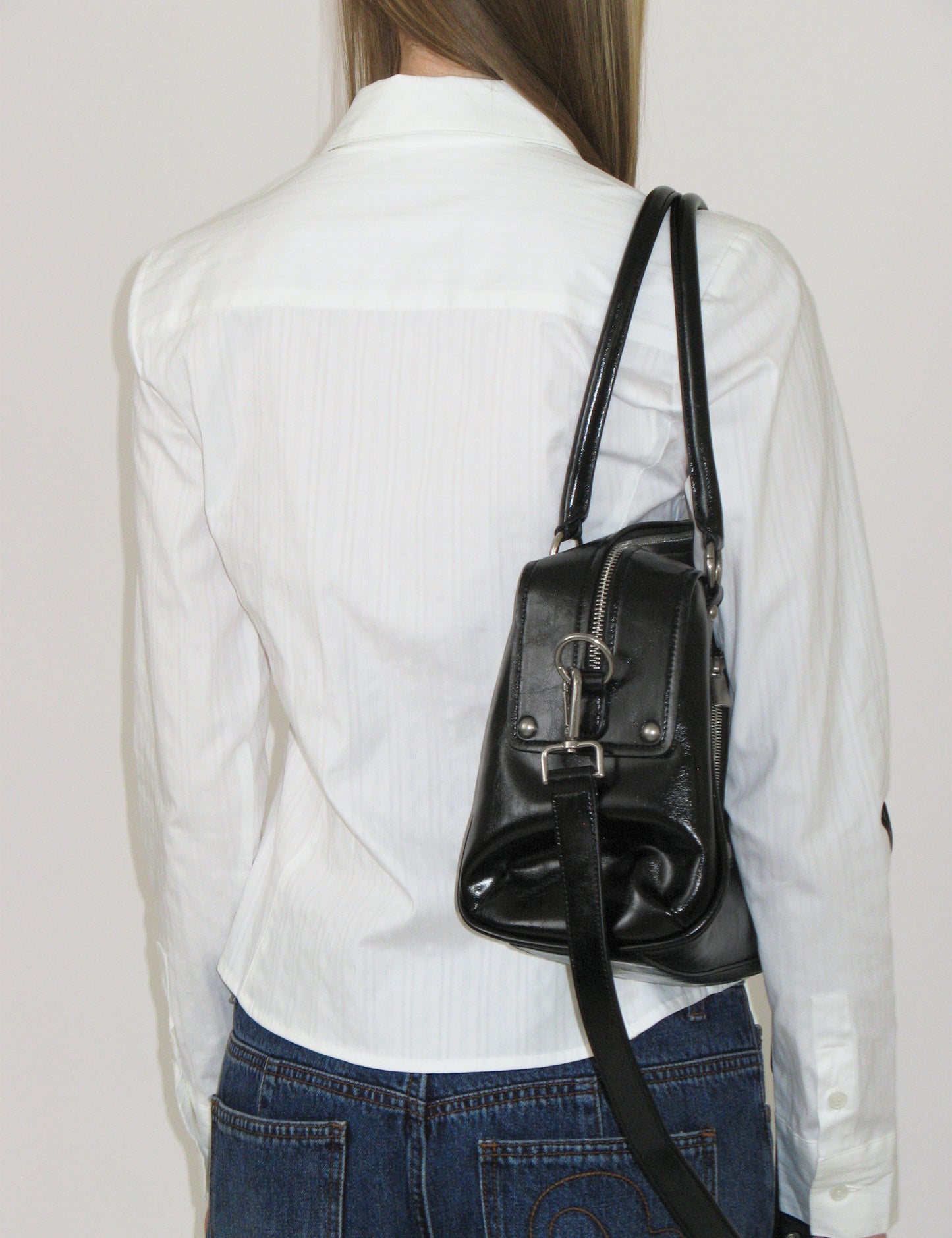 秋冬流行Faux Leather M.O.S Bag (BLACK)