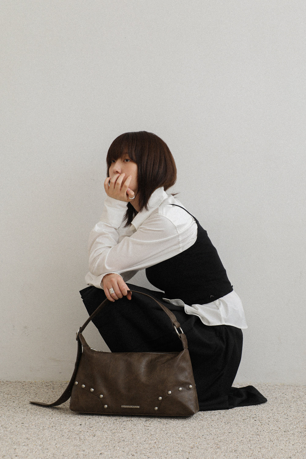 IUGA - Studded Hobo Bag (Brown)