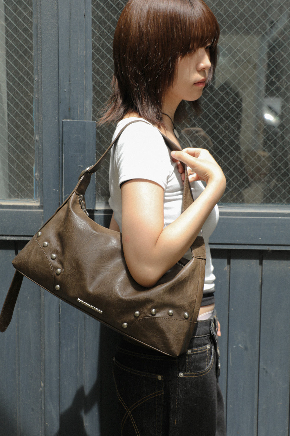 IUGA - Studded Hobo Bag (Brown)