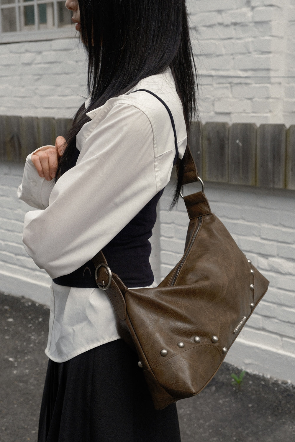 IUGA - Studded Hobo Bag (Brown)