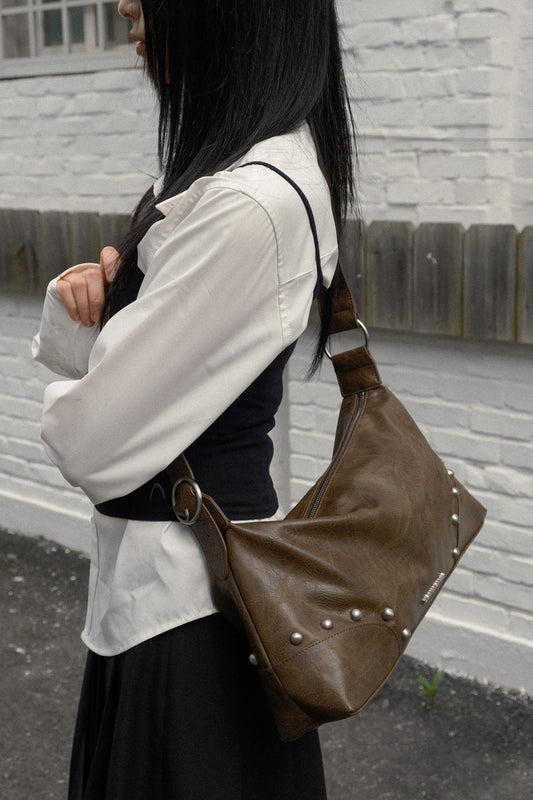 IUGA - Studded Hobo Bag (Brown)
