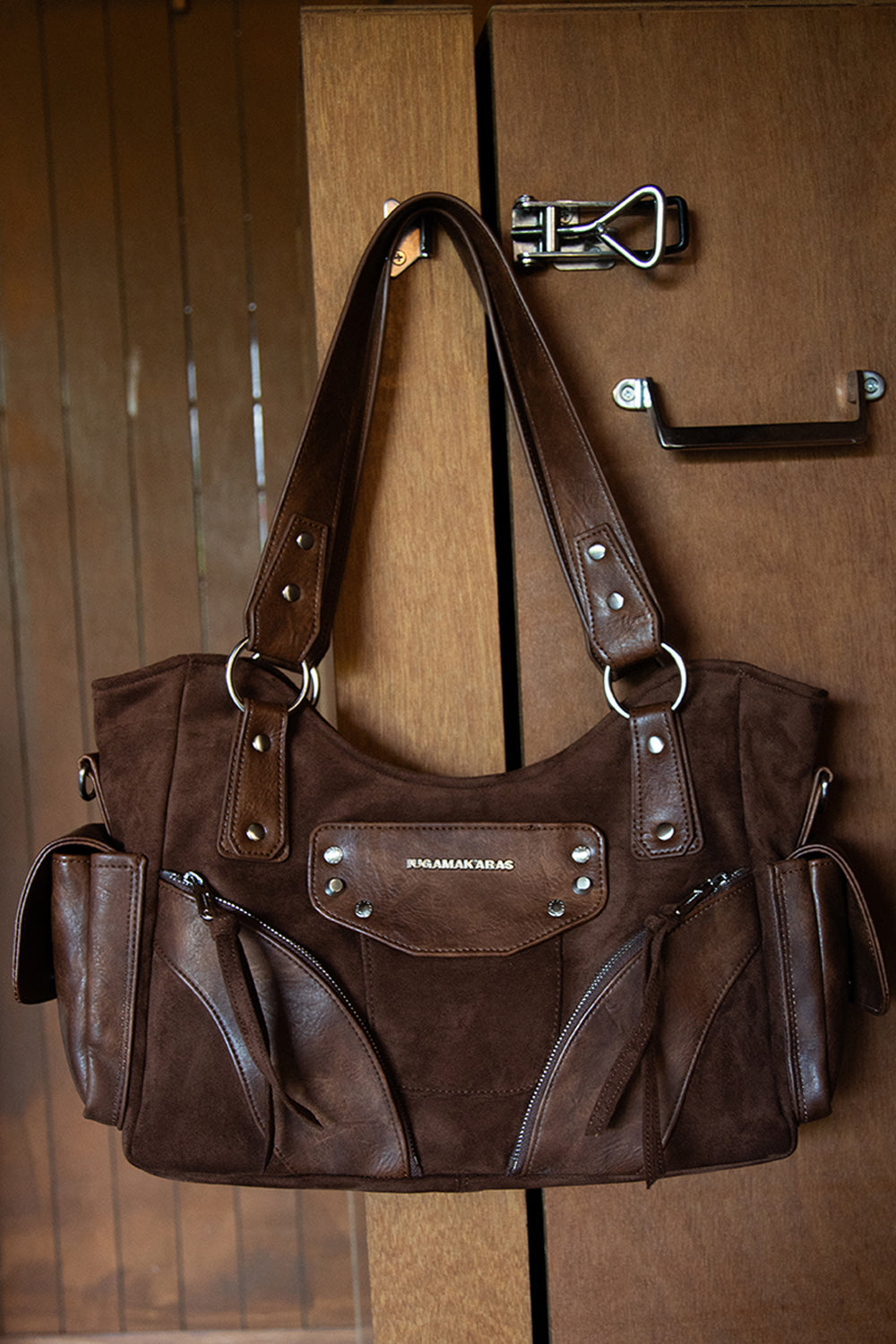 IUGA - Studded Suede Shoulder Bag (Brown)