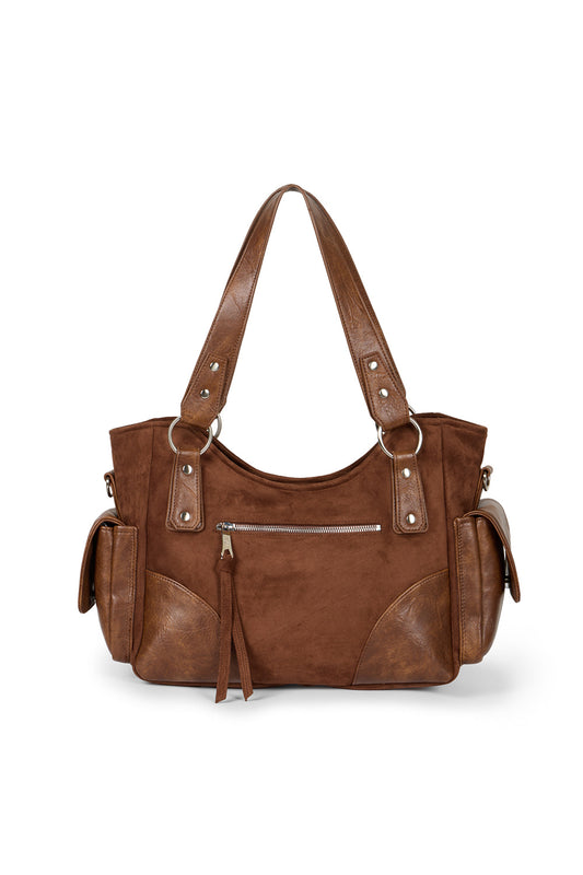 IUGA - Studded Suede Shoulder Bag (Brown)